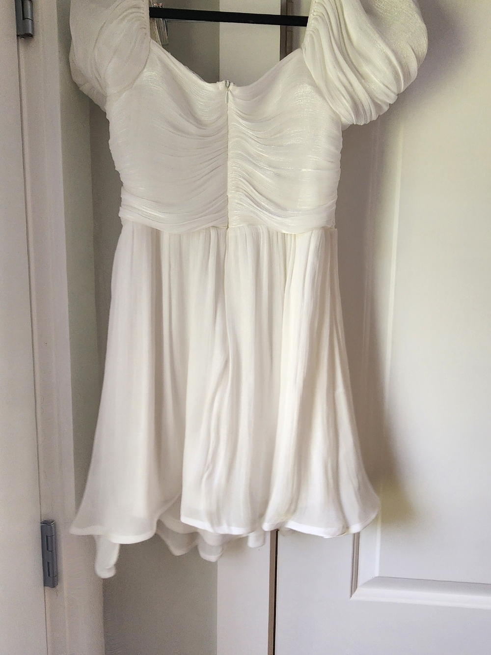 vestique Ivory Short Chiffon Off-Shoulder Dress